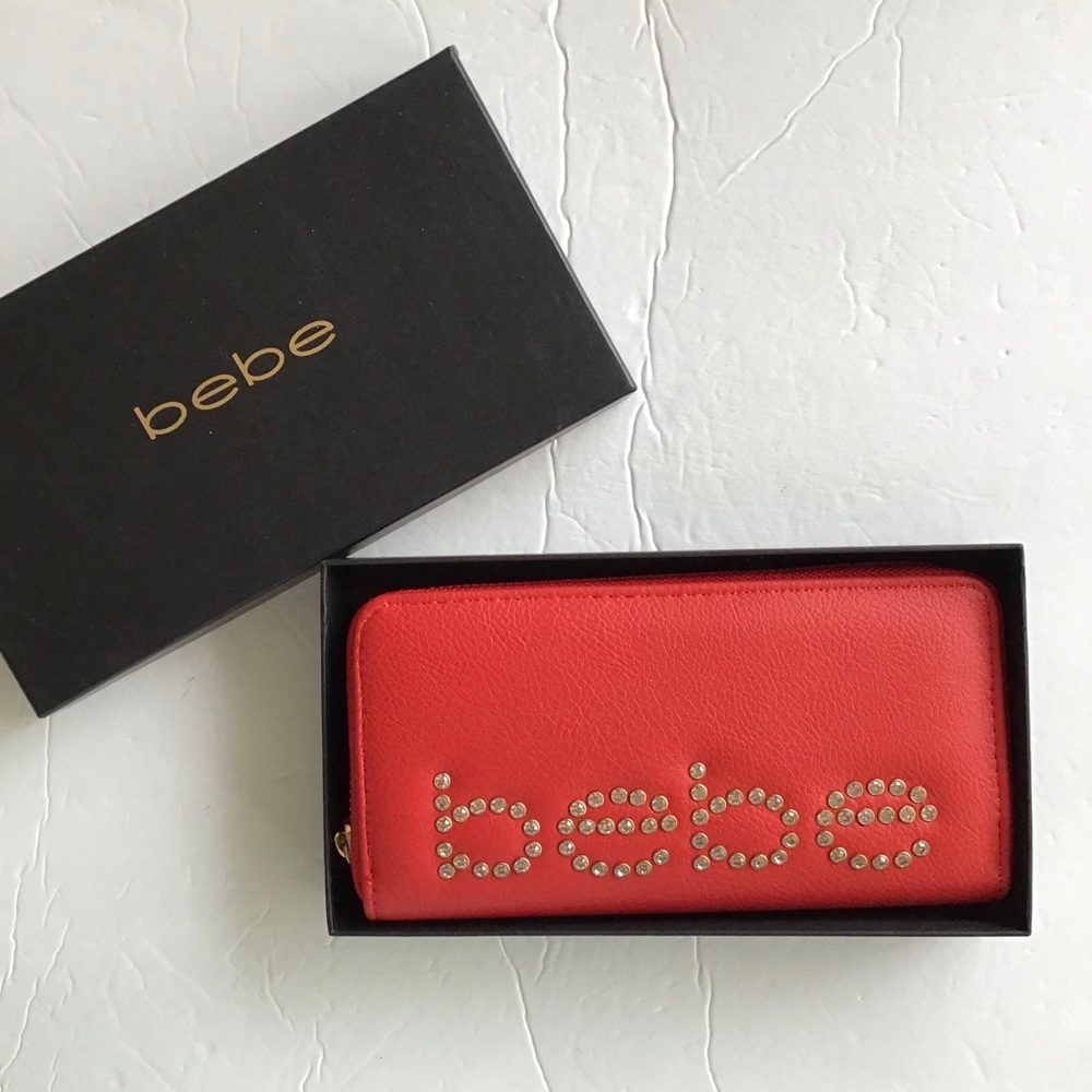 BEBE RED VEGAN LEATHER ZIP AROUND WALLET. NWT
